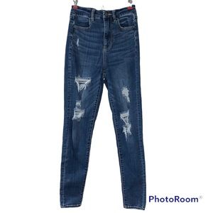 American Eagle Distressed Curvy Super Hi-Rise Jegging Jeans - Size 2